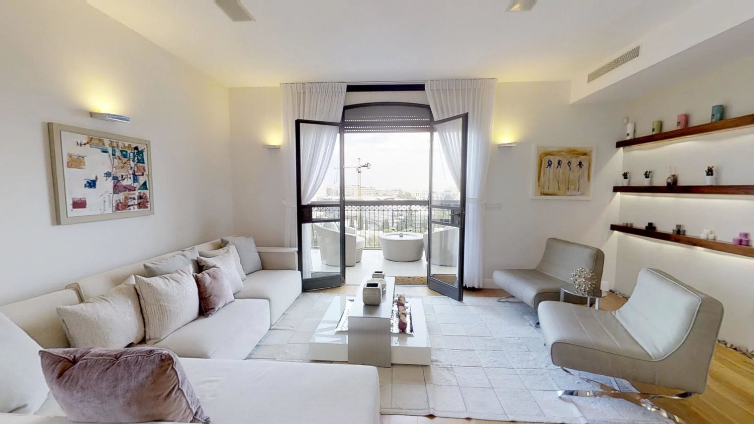 Living room and balcony at 12 Akiva
